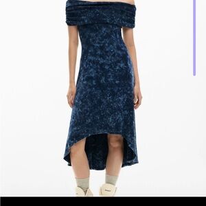 Chic Navy Off-Shoulder High Low Dress